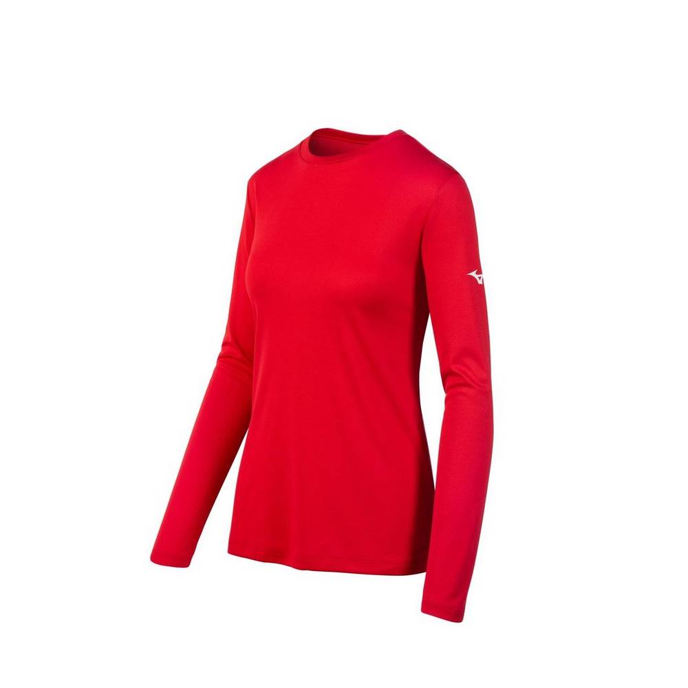 Mizuno Long Sleeve Női Futópóló Piros CLE520817